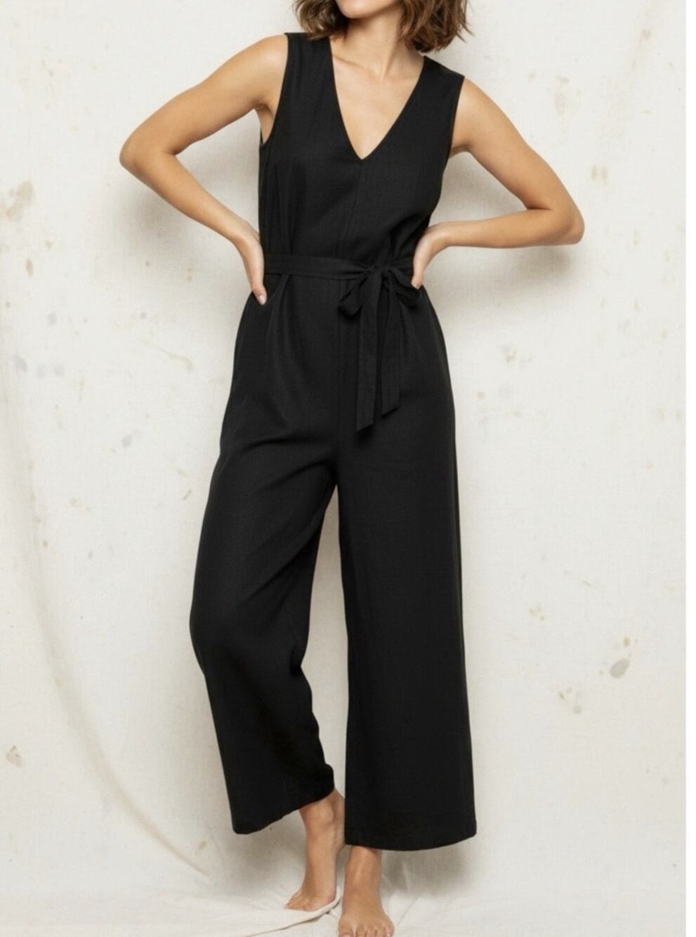 Elizabeth Suzann Mara Sleeveless Black Jumpsuit Midweight Linen XS Regular